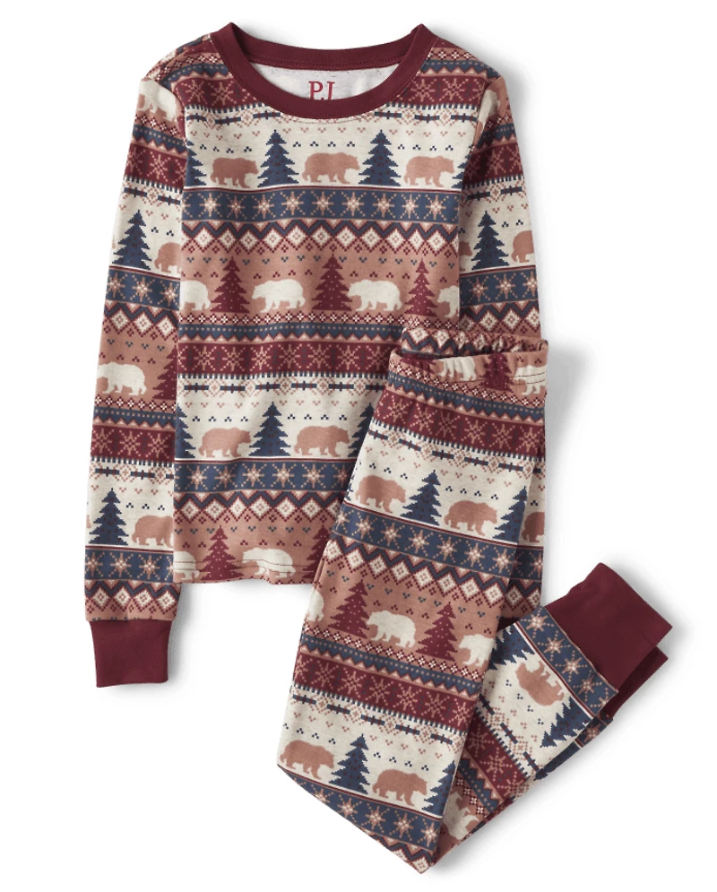 Kids Matching Family Bear Fairisle Snug Fit Cotton Pajamas