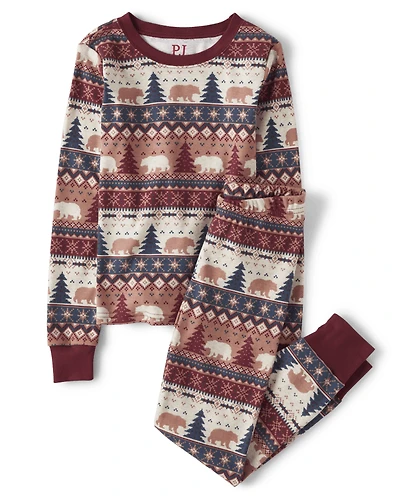 Kids Matching Family Bear Fairisle Snug Fit Cotton Pajamas