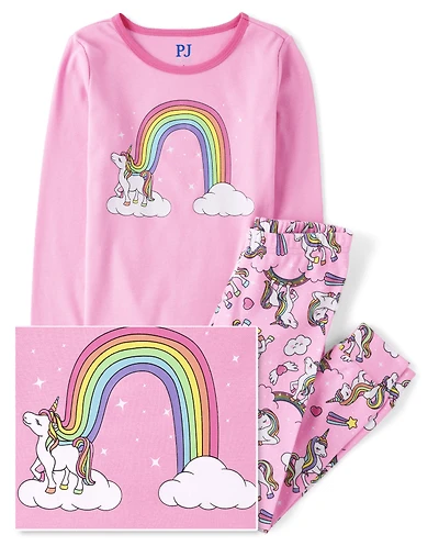Girls Rainbow Unicorn Snug Fit Cotton Pajamas