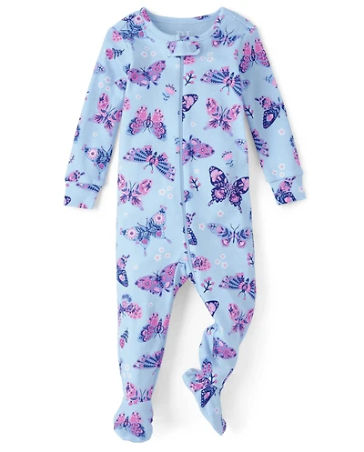 Baby And Toddler Girls Butterfly Snug Fit Cotton One Piece Pajamas