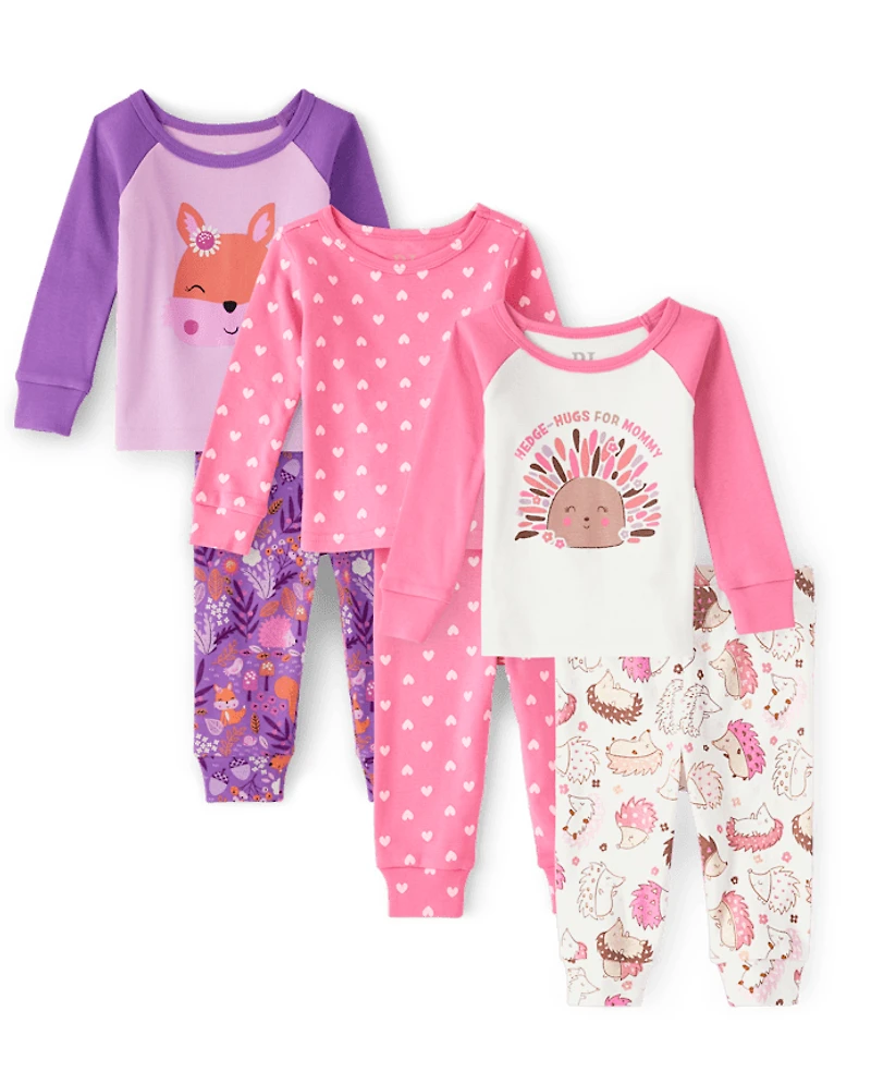 Baby And Toddler Girls Chipmunk Snug Fit Cotton Pajamas 3-Pack