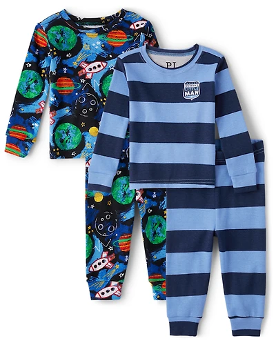 Baby And Toddler Boys Space Snug Fit Cotton Pajamas 2-Pack