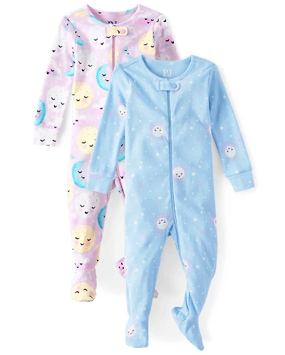 Baby And Toddler Girls Dreamer Snug Fit Cotton One Piece Pajamas 2-Pack
