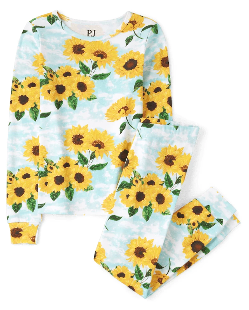 Girls Sunflower Snug Fit Cotton Pajamas
