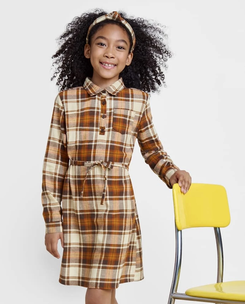 Girls Matching Family Plaid Flannel Shirt Dress