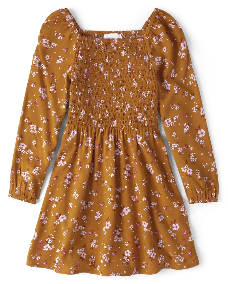 Girls Mommy And Me Floral Smocked Dress