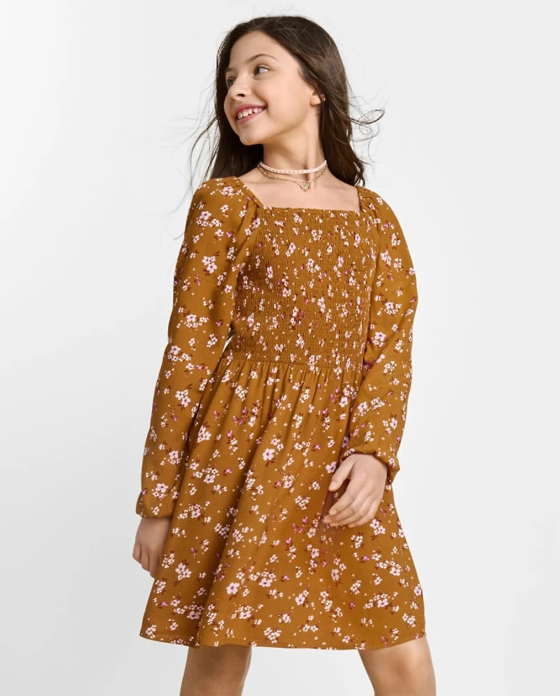 Girls Mommy And Me Floral Smocked Dress