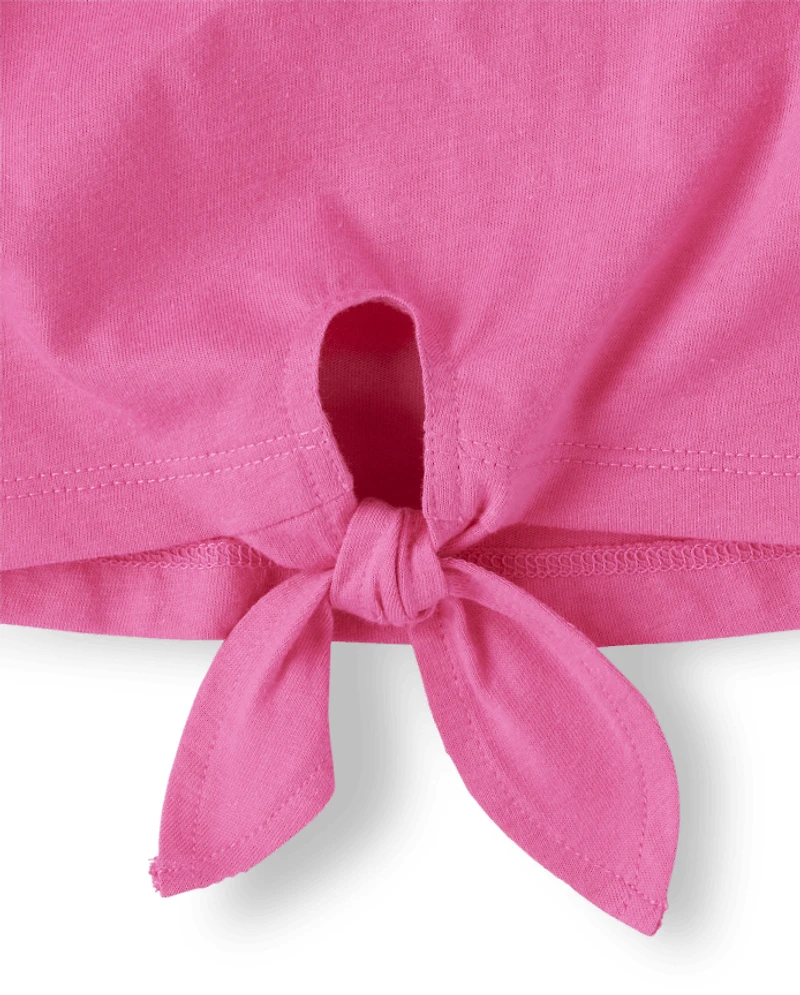 Girls Graphic Tie-Front Top