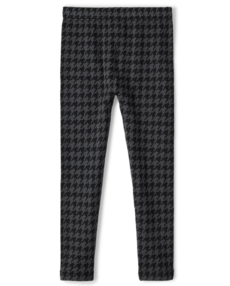 Girls Houndstooth Fleece-Lined Leggings