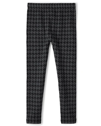 Girls Houndstooth Fleece-Lined Leggings
