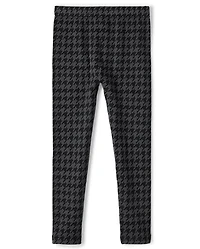 Girls Houndstooth Fleece-Lined Leggings