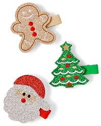 Girls Glitter Christmas Hair Clips 3-Pack