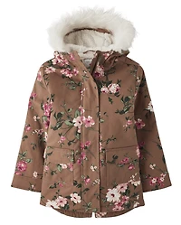 Girls Floral Twill Parka Jacket