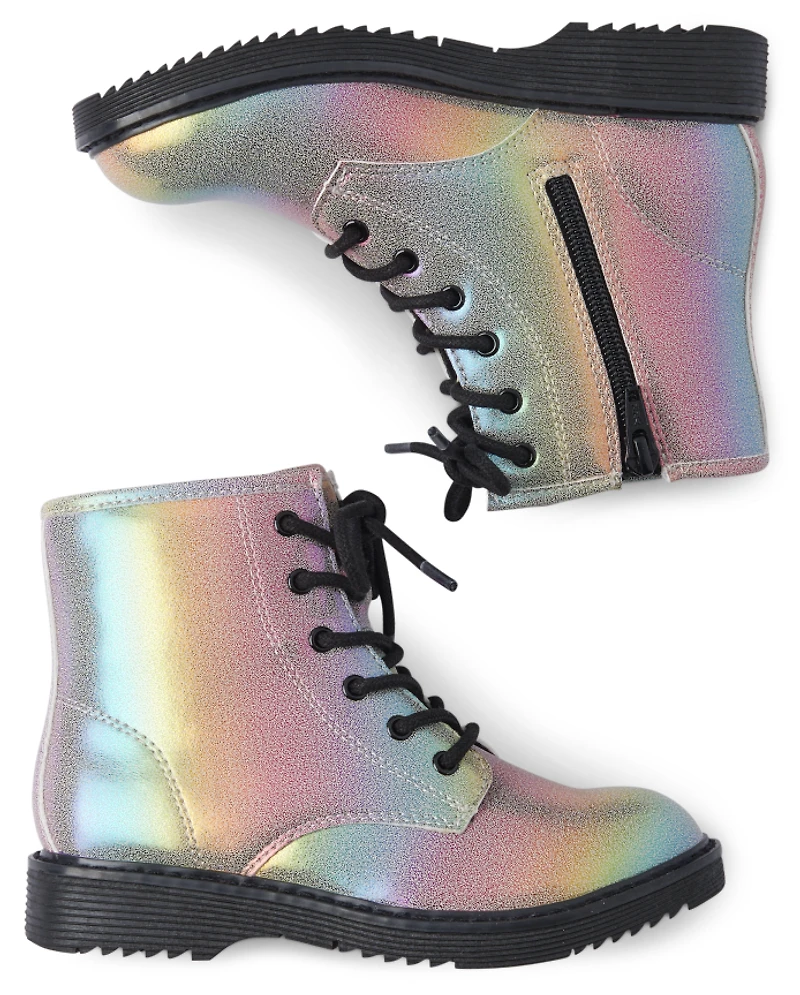 Girls Rainbow Lace-Up Boots