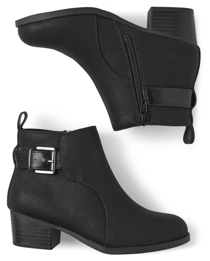 Girls Buckle Heel Booties