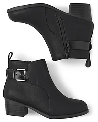 Girls Buckle Heel Booties