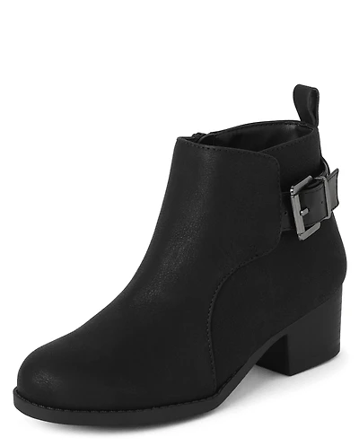 Girls Buckle Heel Booties