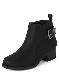 Girls Buckle Heel Booties
