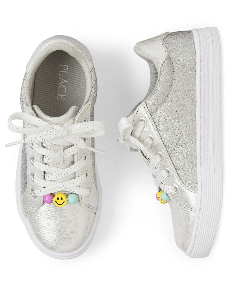 Girls Beaded Glitter Low Top Sneakers