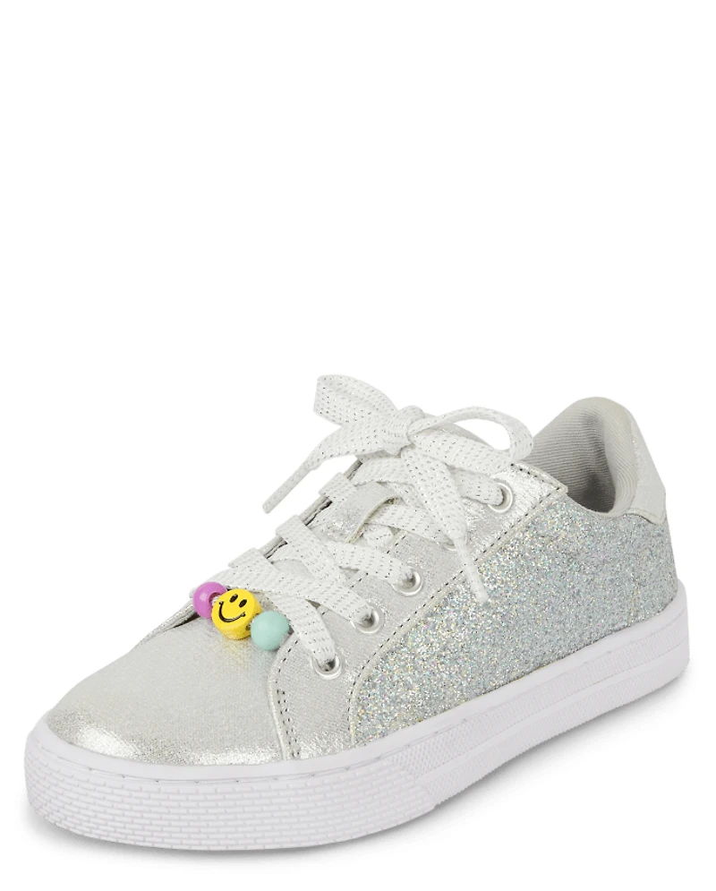 Girls Beaded Glitter Low Top Sneakers