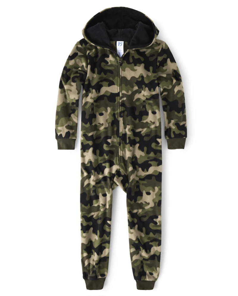 Boys Camo Fleece One Piece Pajamas