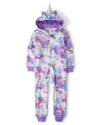Girls Unicorn Foil Fleece One Piece Pajamas