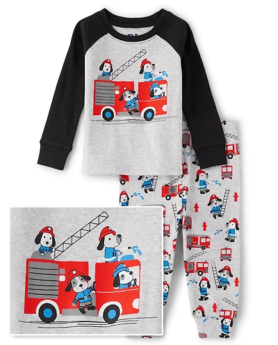Baby And Toddler Boys Fire Truck Dog Snug Fit Cotton Pajamas