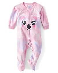 Baby And Toddler Girls Koala Face Fleece Footed One Piece Pajamas