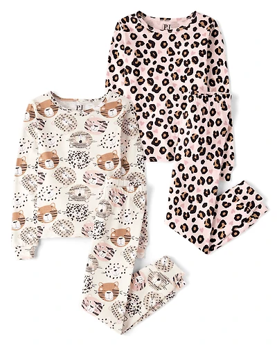 Girls Leopard Snug Fit Cotton Pajamas 2-Pack