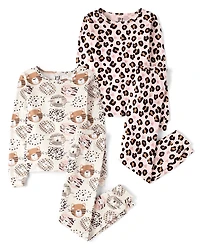 Girls Leopard Snug Fit Cotton Pajamas 2-Pack
