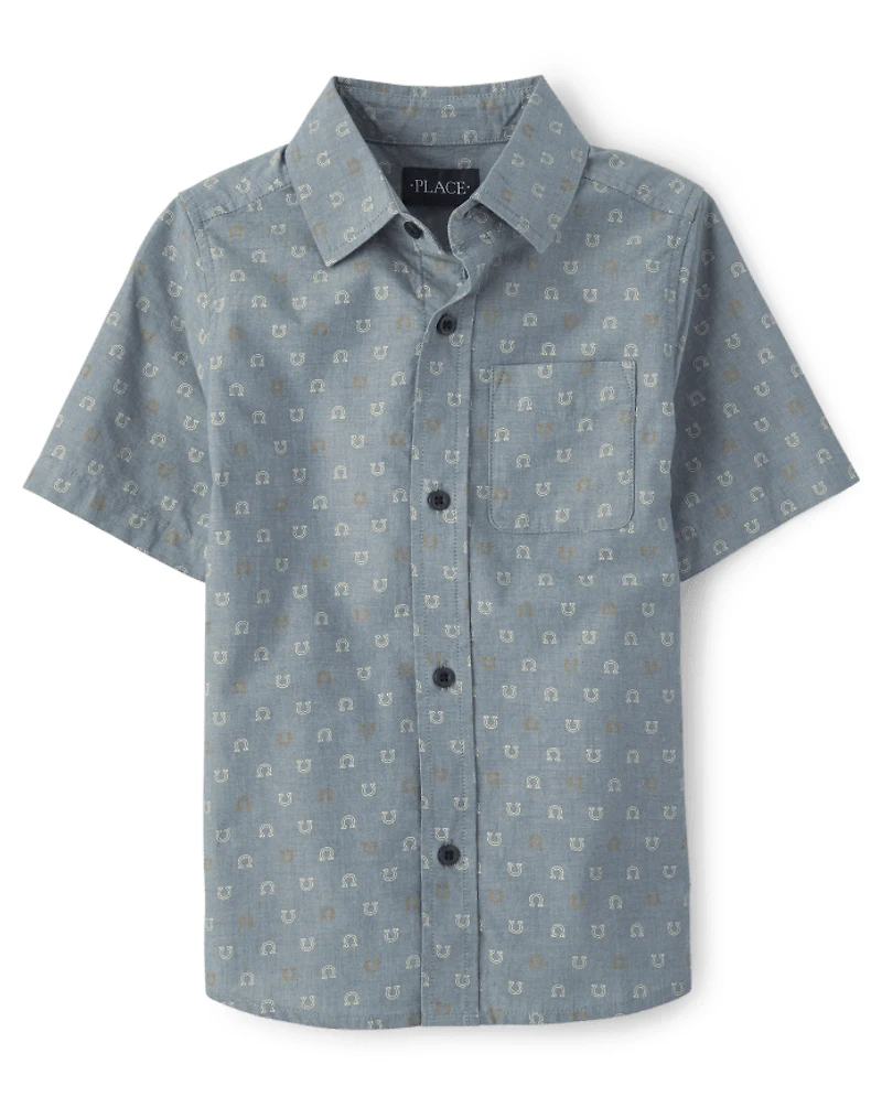 Boys Horseshoe Poplin Button Up Shirt