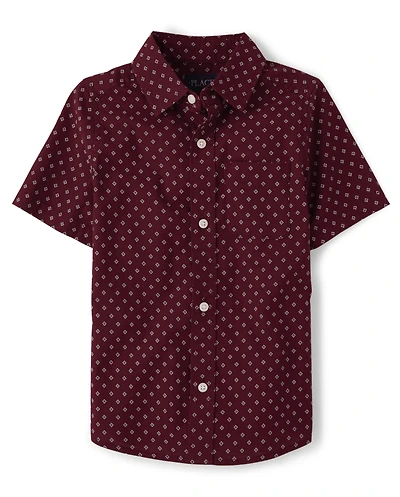 Boys Print Poplin Button Up Shirt