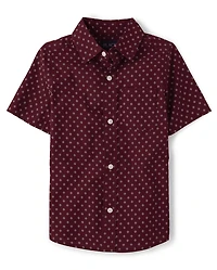 Boys Print Poplin Button Up Shirt
