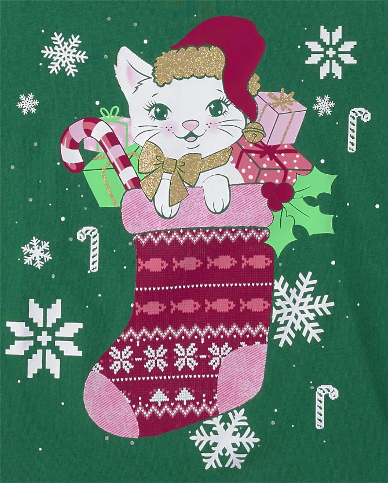 Girls Cat Stocking Graphic Tee