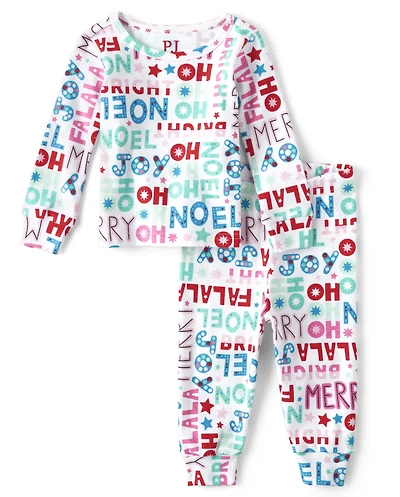 Baby And Toddler Girls Mommy Me Christmas Words Snug Fit Cotton Pajamas
