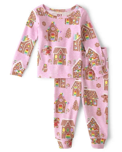 Baby And Toddler Girls Gingerbread House Snug Fit Cotton Pajamas