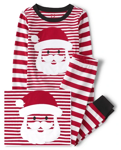 Kids Striped Santa Snug Fit Cotton Pajamas