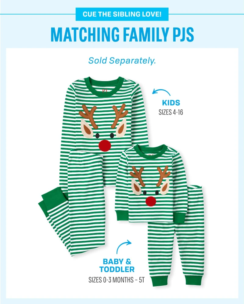 Kids Striped Reindeer Snug Fit Cotton Pajamas