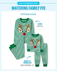 Kids Striped Reindeer Snug Fit Cotton Pajamas
