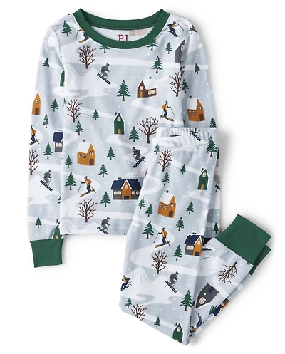 Kids Matching Family Ski Cabin Snug Fit Cotton Pajamas