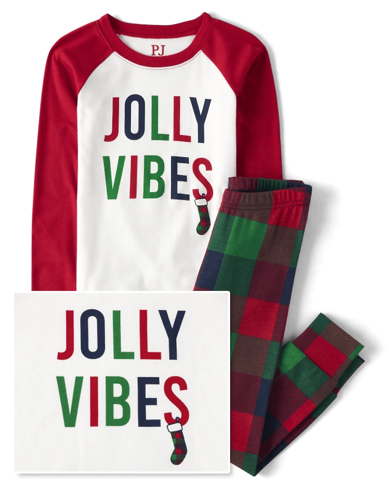Kids Matching Family Jolly Vibes Snug Fit Cotton Pajamas