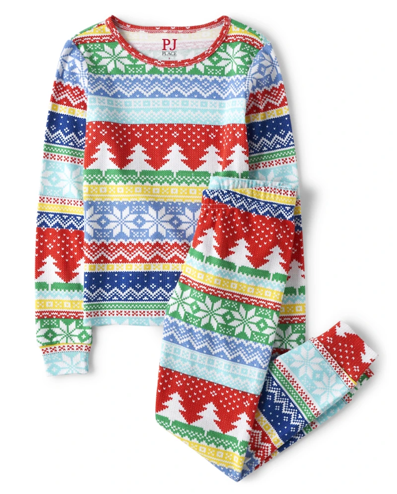 Kids Matching Family Fairisle Snug Fit Cotton Pajamas