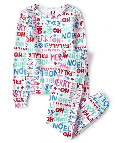 Girls Mommy And Me Christmas Words Snug Fit Cotton Pajamas