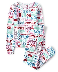 Girls Mommy And Me Christmas Words Snug Fit Cotton Pajamas