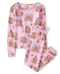 Girls Gingerbread House Snug Fit Cotton Pajamas