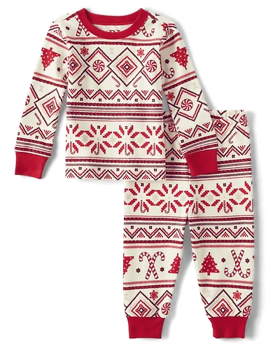 Baby And Toddler Matching Family Candy Cane Fairisle Snug Fit Cotton Pajamas