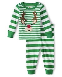 Baby And Toddler Striped Reindeer Snug Fit Cotton Pajamas