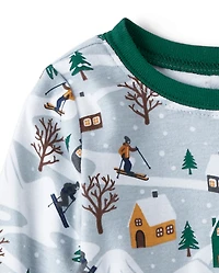 Pyjama en coton ajusté pour bébé et enfant, motif chalet de ski, assorti