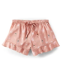 Womens Bridal Ruffle Satin Pajama Shorts