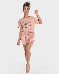 Womens Bridal Ruffle Satin Pajama Shorts